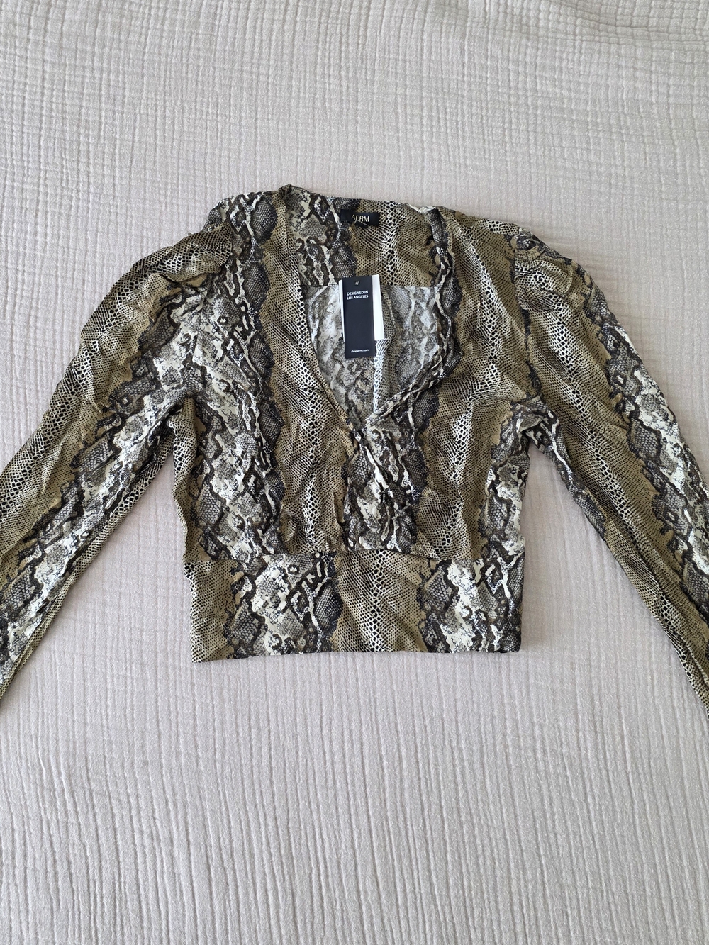 AFRM Olive Snake-Print Blouse Top V Neck Small